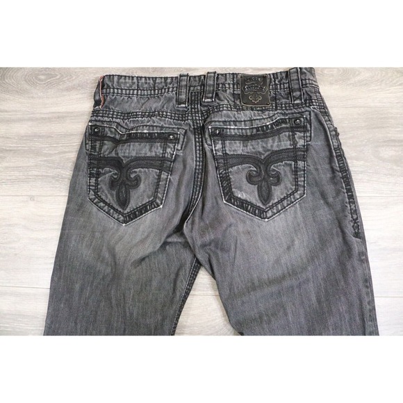Rock Revival Jason Bootcut Distressed Black Denim Jeans Mens Size 38x33 - Picture 4 of 12